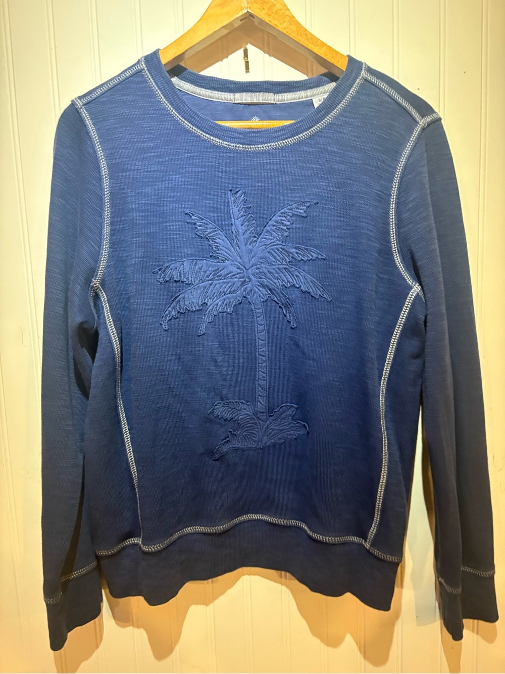 Tommy Bahama Pima cotton blend Indigo Palm Embroidered Crewneck Pullover